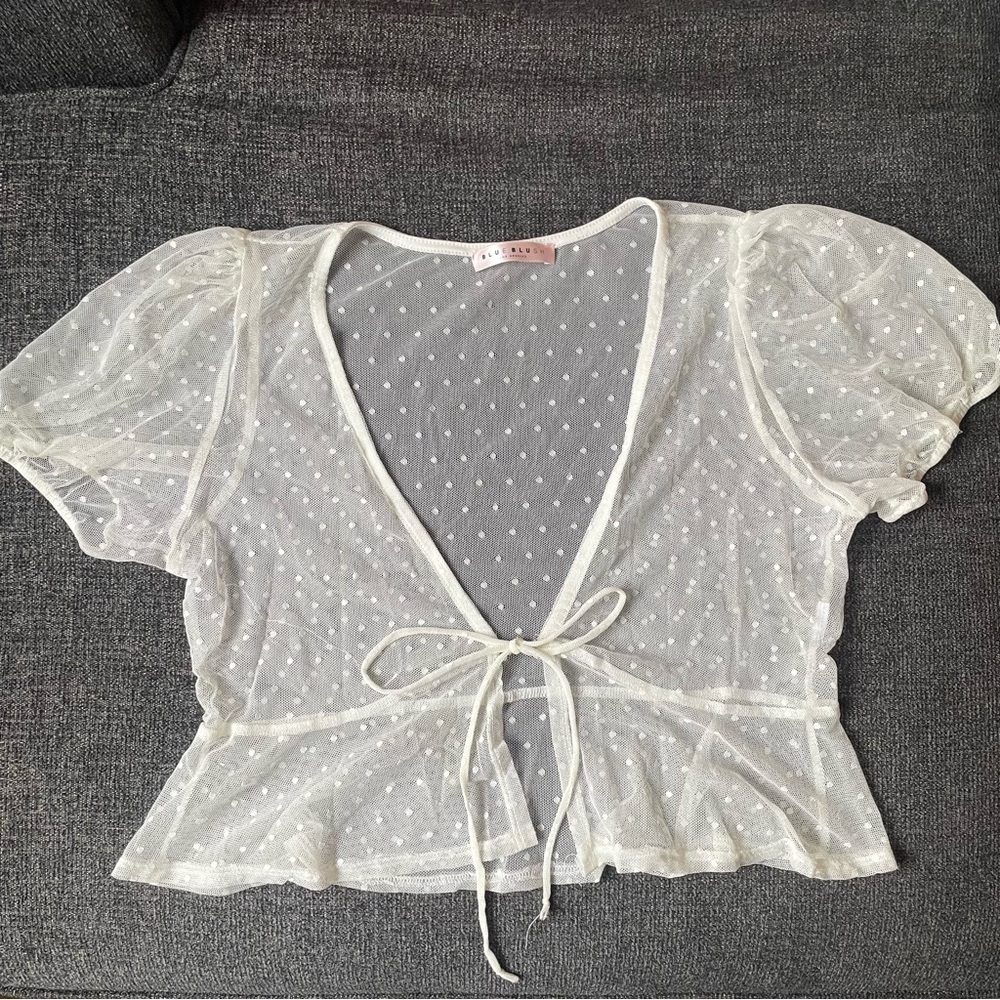 Sheer white top with cap sleeves